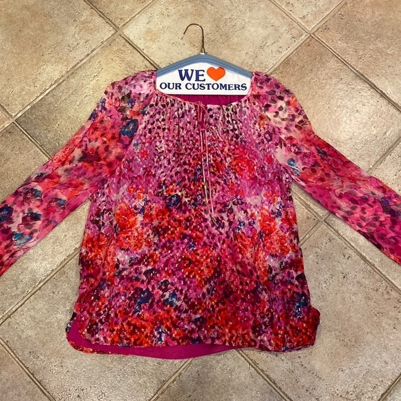 Elie Tahari magenta multicolored patterned blouse size medium - Picture 1 of 5